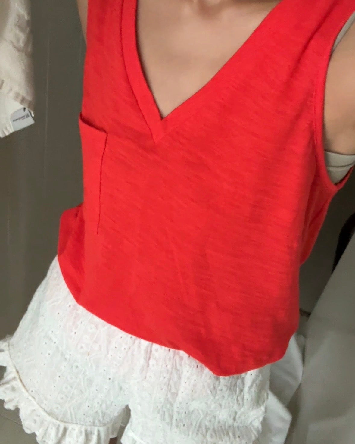 Tpliz2607V領小口袋休閒上衣（橘紅）-3