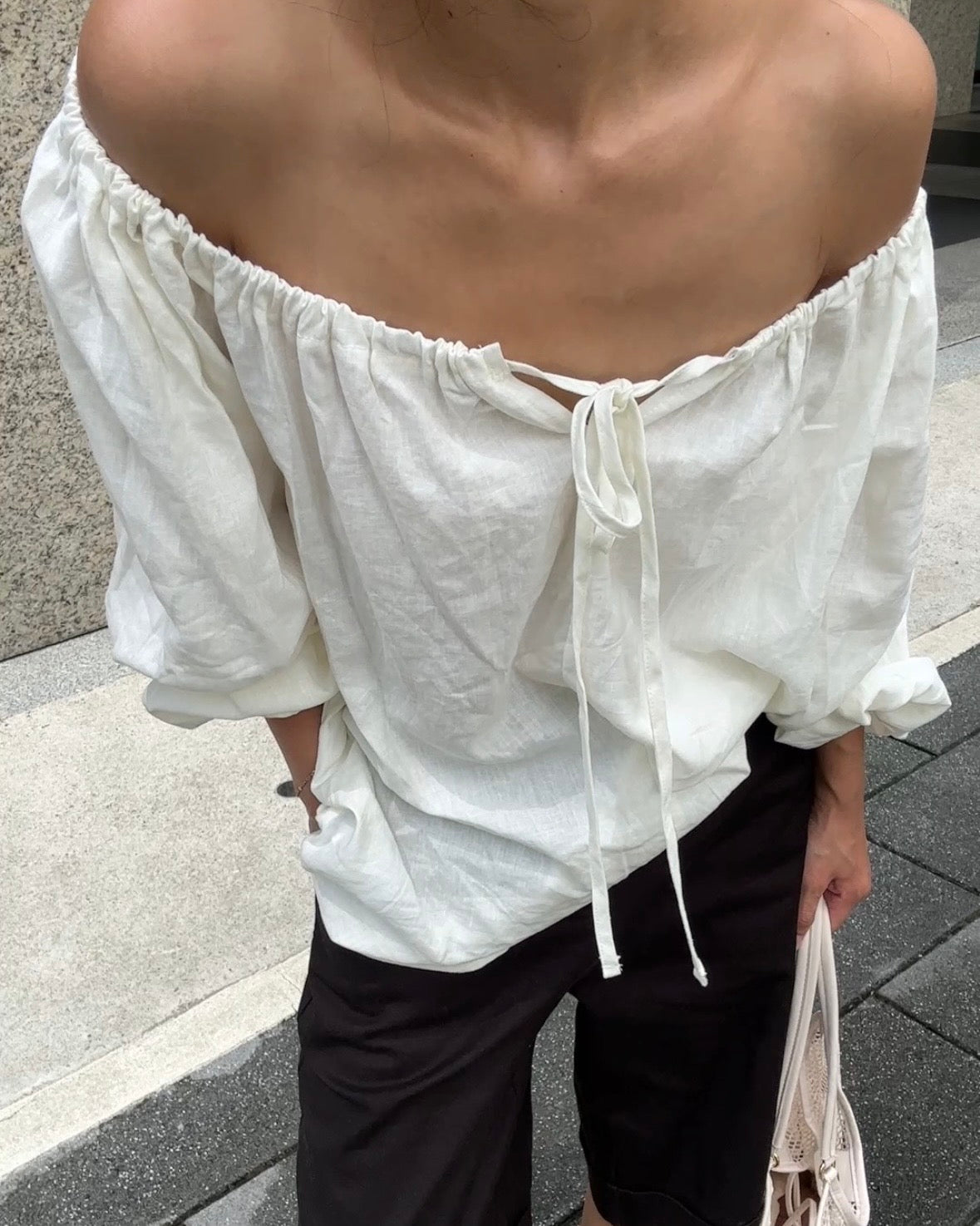 Tpliz2608兩穿平口亞麻衫（白）
