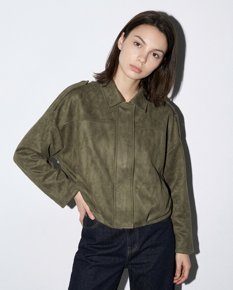 Otliz2609麂皮絨風衣外套（軍綠）
