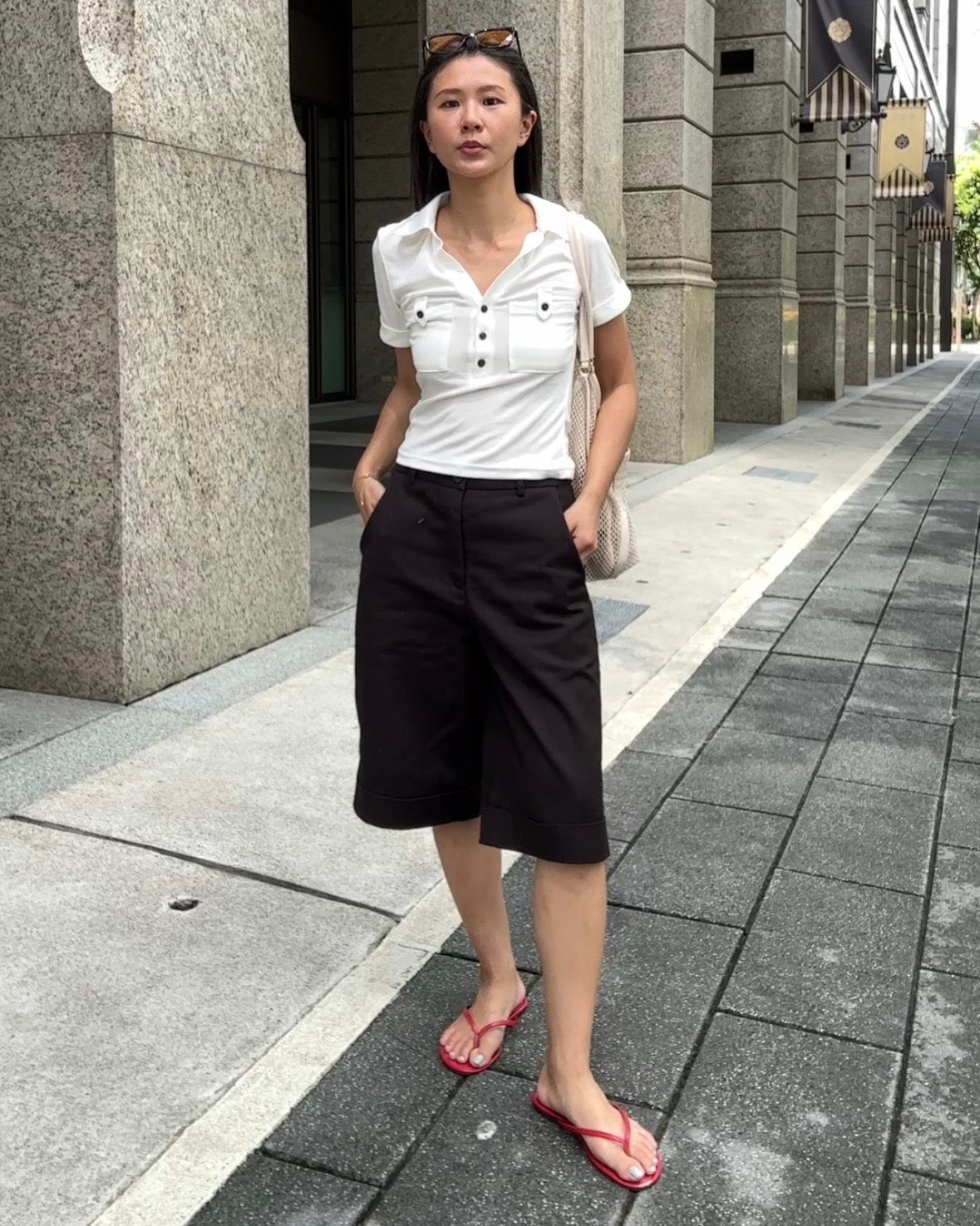 Tpliz2608針織合身短板polo衫（白）
