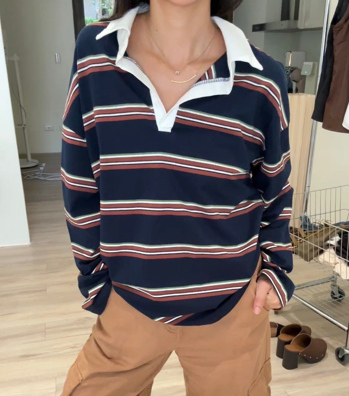 Tpliz2609條紋polo領長袖棉衫-3