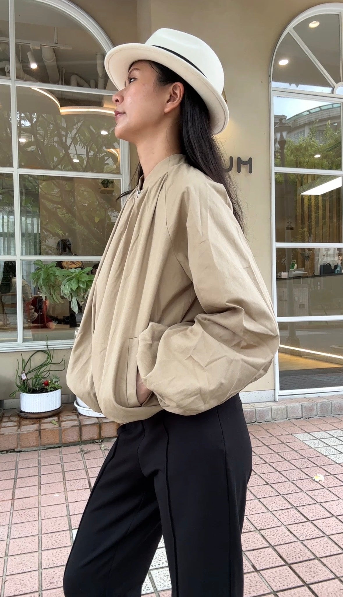 Otliz2609泡泡袖拉鍊收腰風衣外套（100%純棉）-2