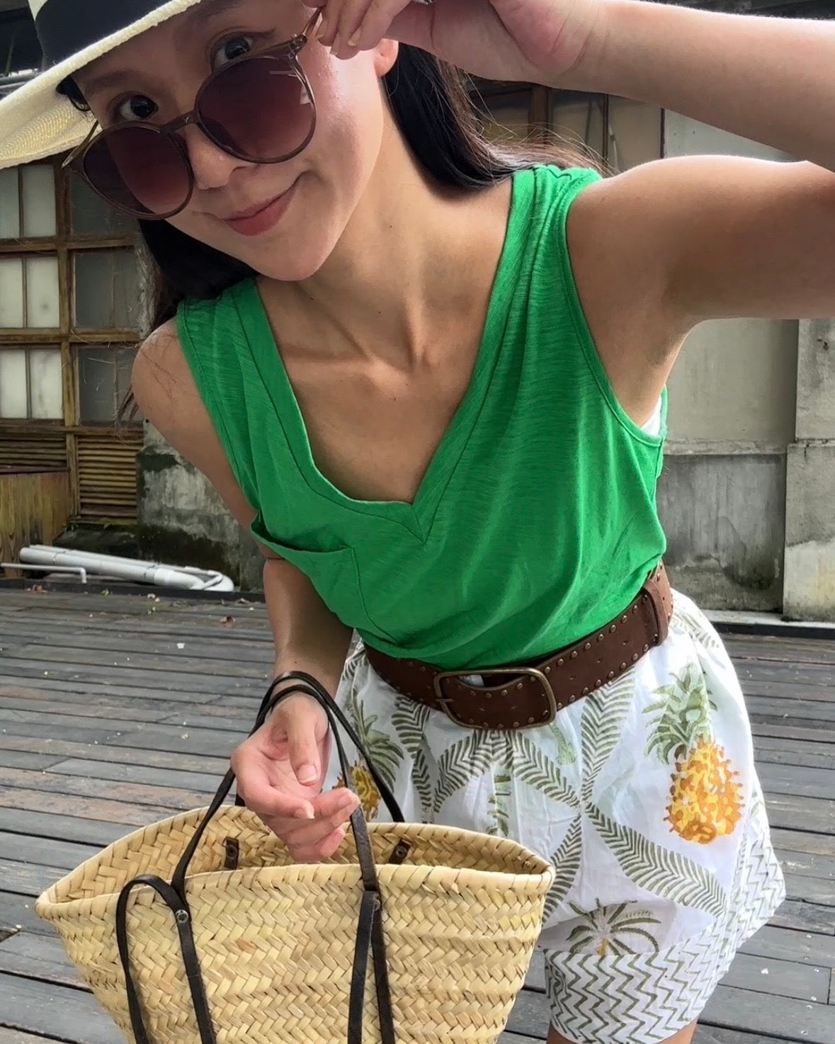 Tpliz2607V領小口袋休閒上衣（草綠）-1