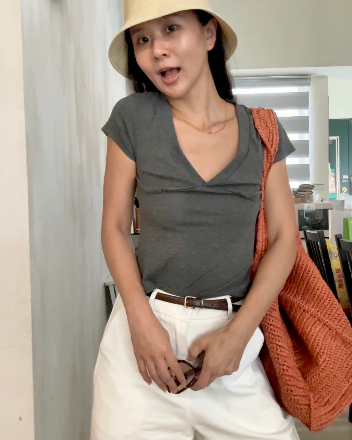 Tpliz2608V領棉質小飛袖上衣（灰）