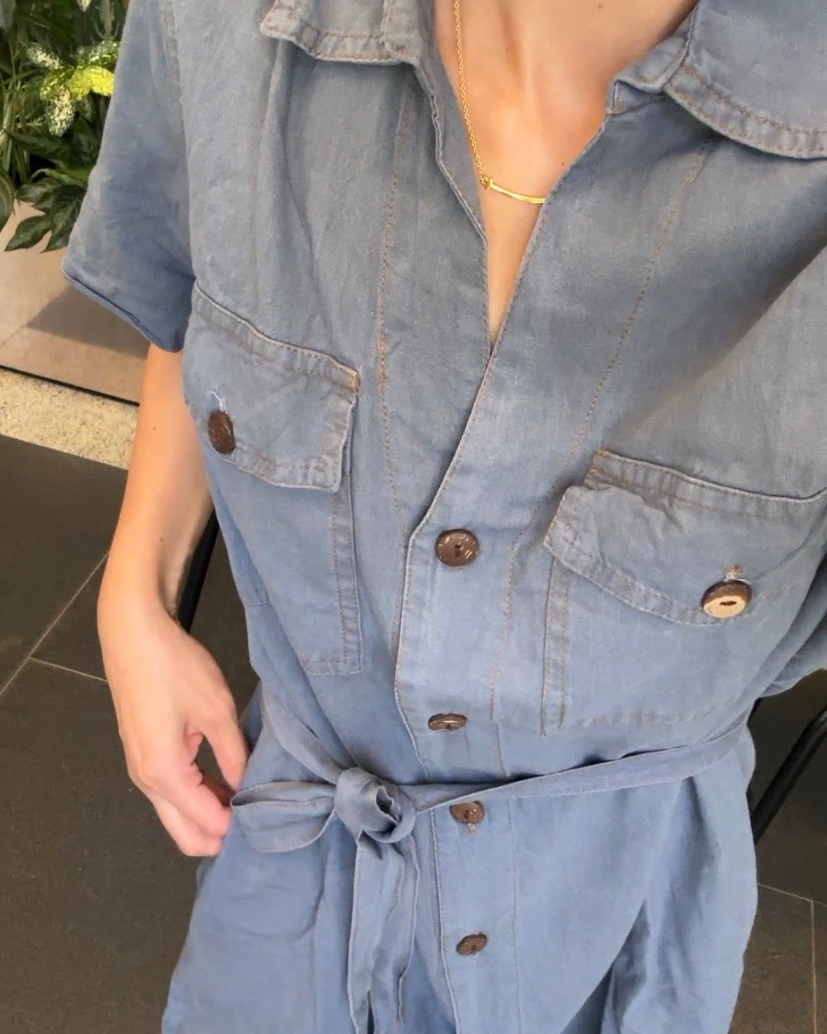 Opau2607牛仔棉短袖洋裝
