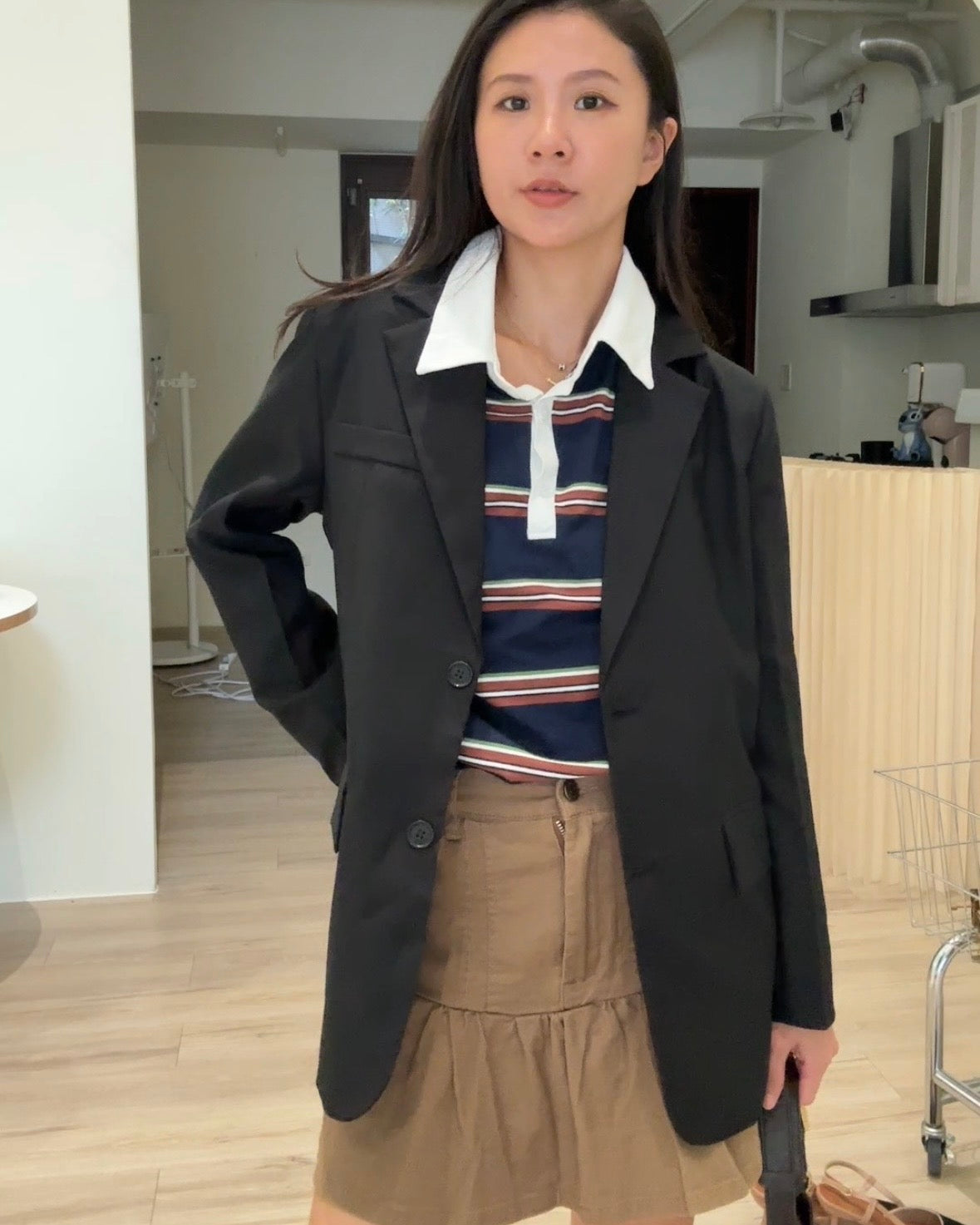 Otliz2609翻領四季西裝外套（黑）（帶墊肩）