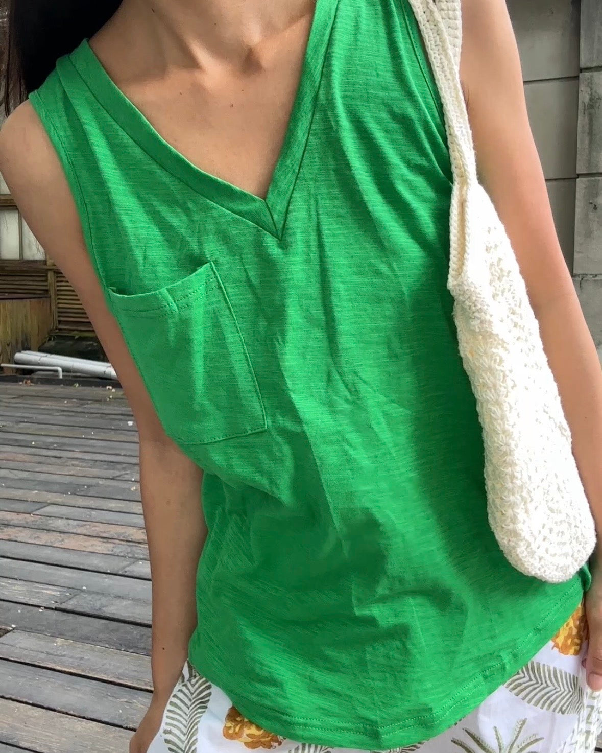 Tpliz2607V領小口袋休閒上衣（草綠）-3