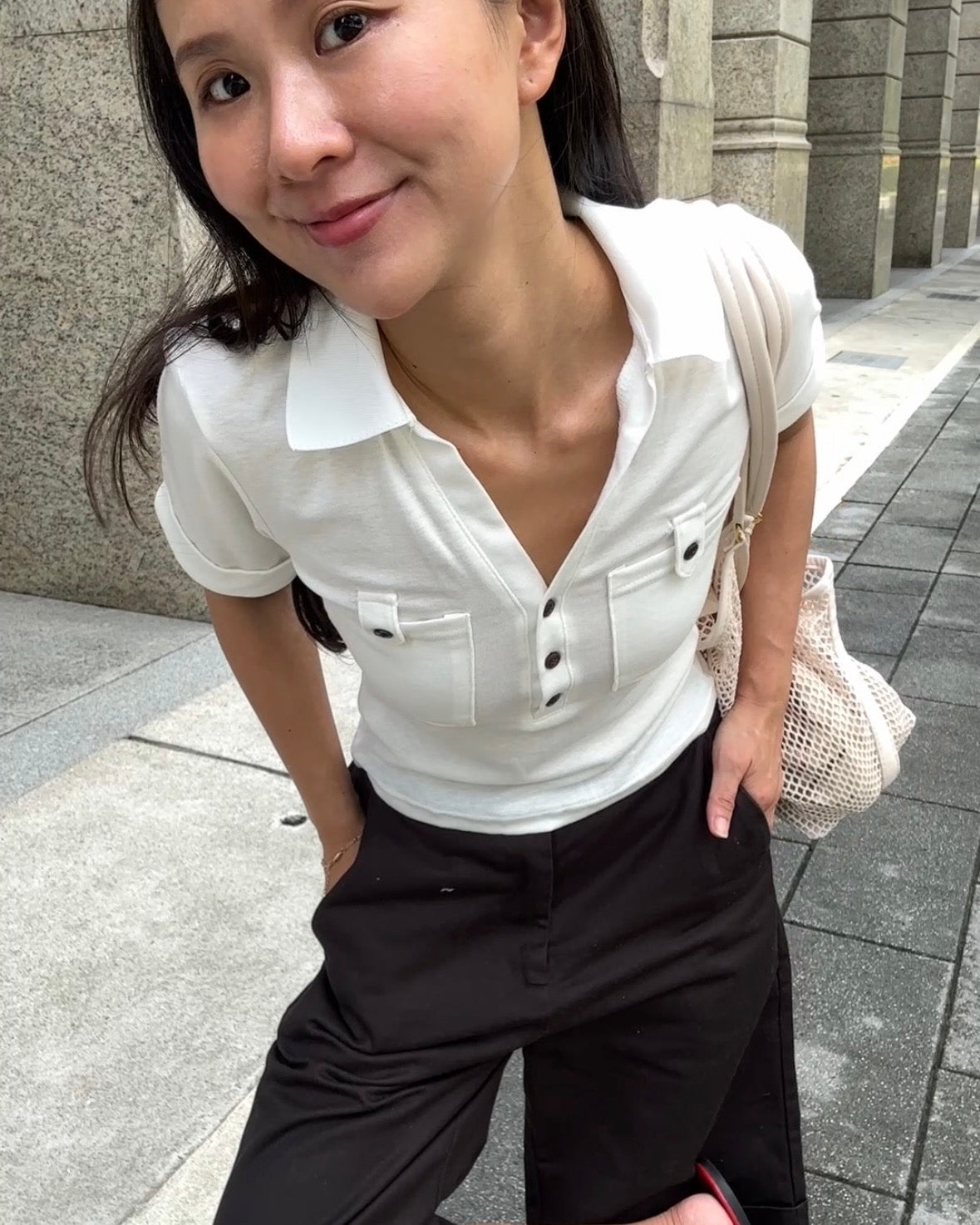 Tpliz2608針織合身短板polo衫（白）