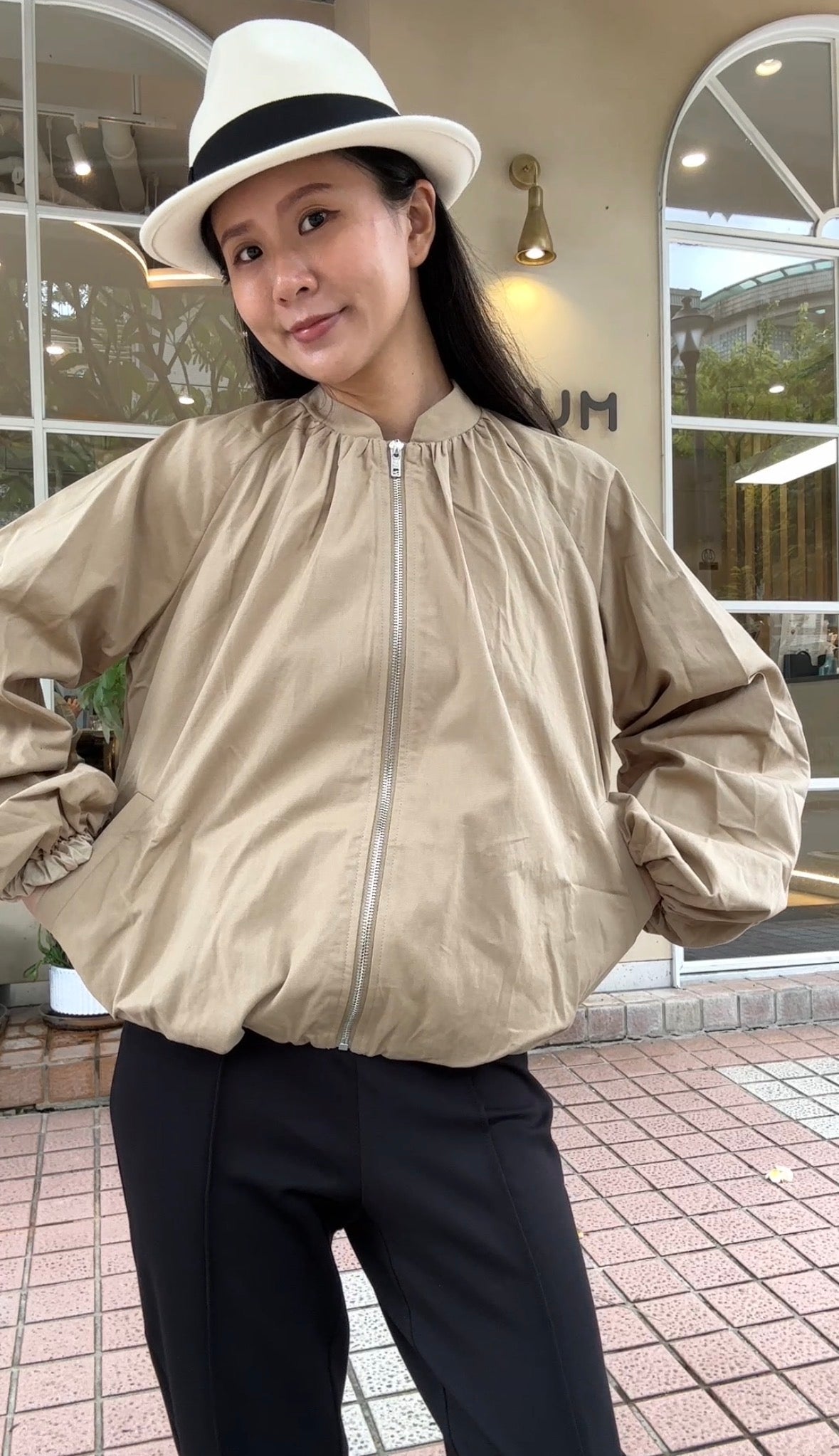 Otliz2609泡泡袖拉鍊收腰風衣外套（100%純棉）-1
