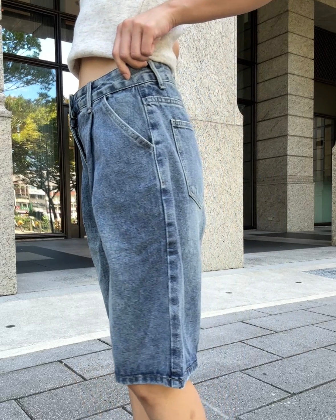 Btliz2608直筒牛仔5分寬褲