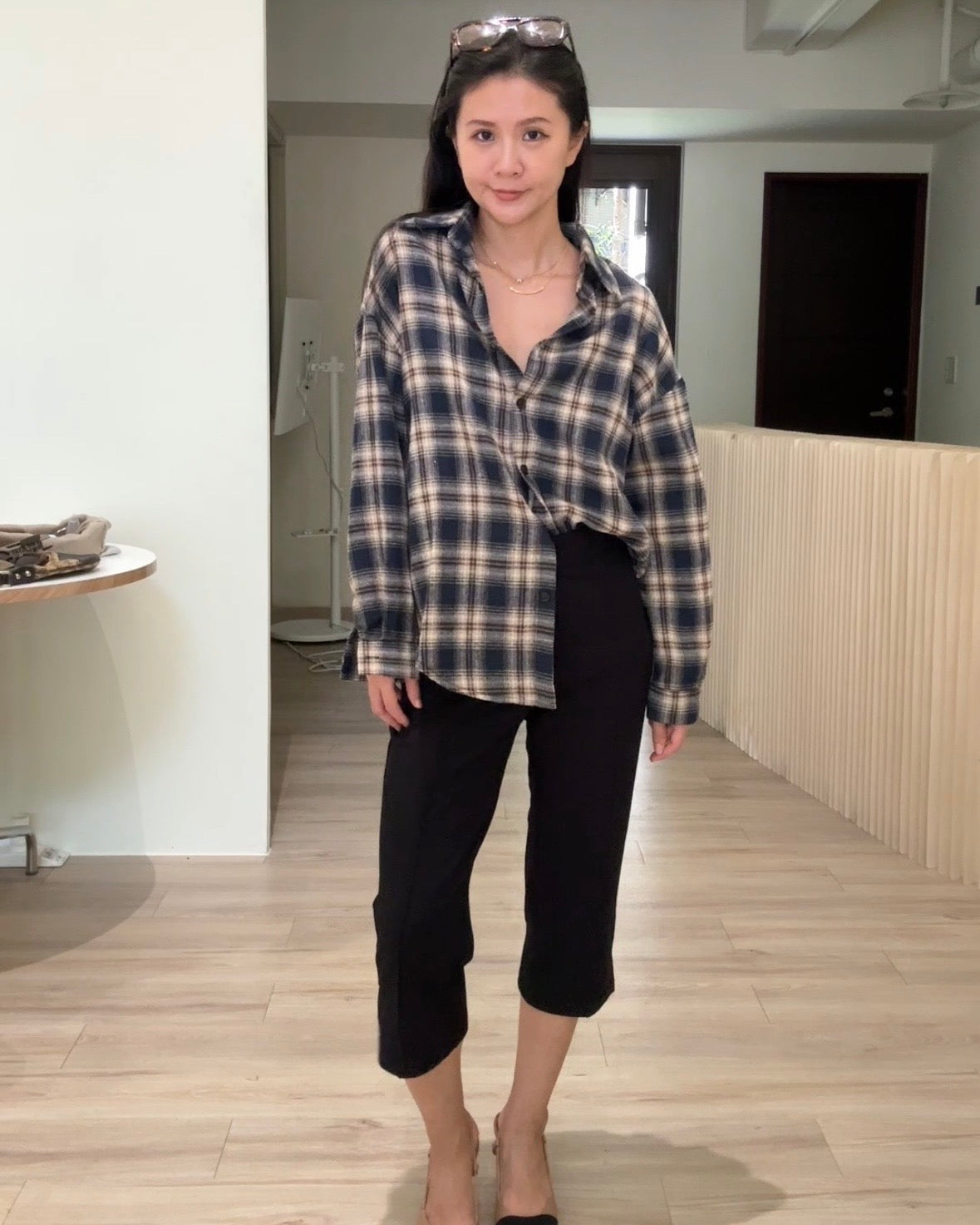 Tpliz2609格紋落肩襯衫-6