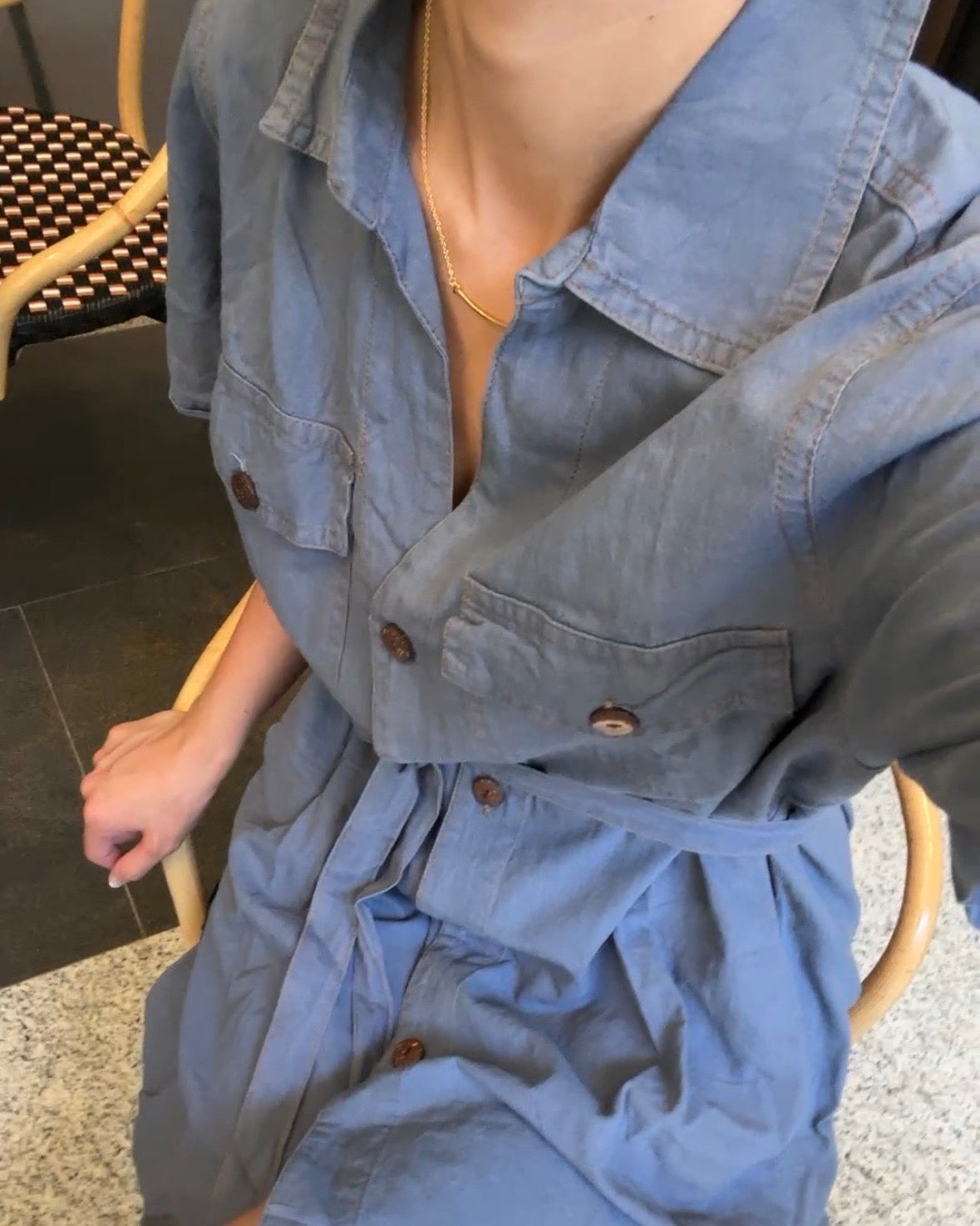 Opau2607牛仔棉短袖洋裝